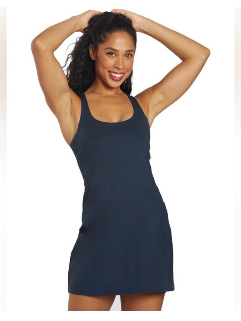 girlfriend collective navy racerback tank dress